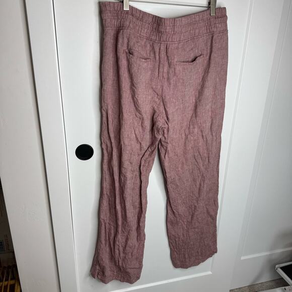 Athleta Cabo 100% Linen Wide Leg Pull On Pants Pink Tawny Rose Orchid Size 14 - Picture 5 of 6